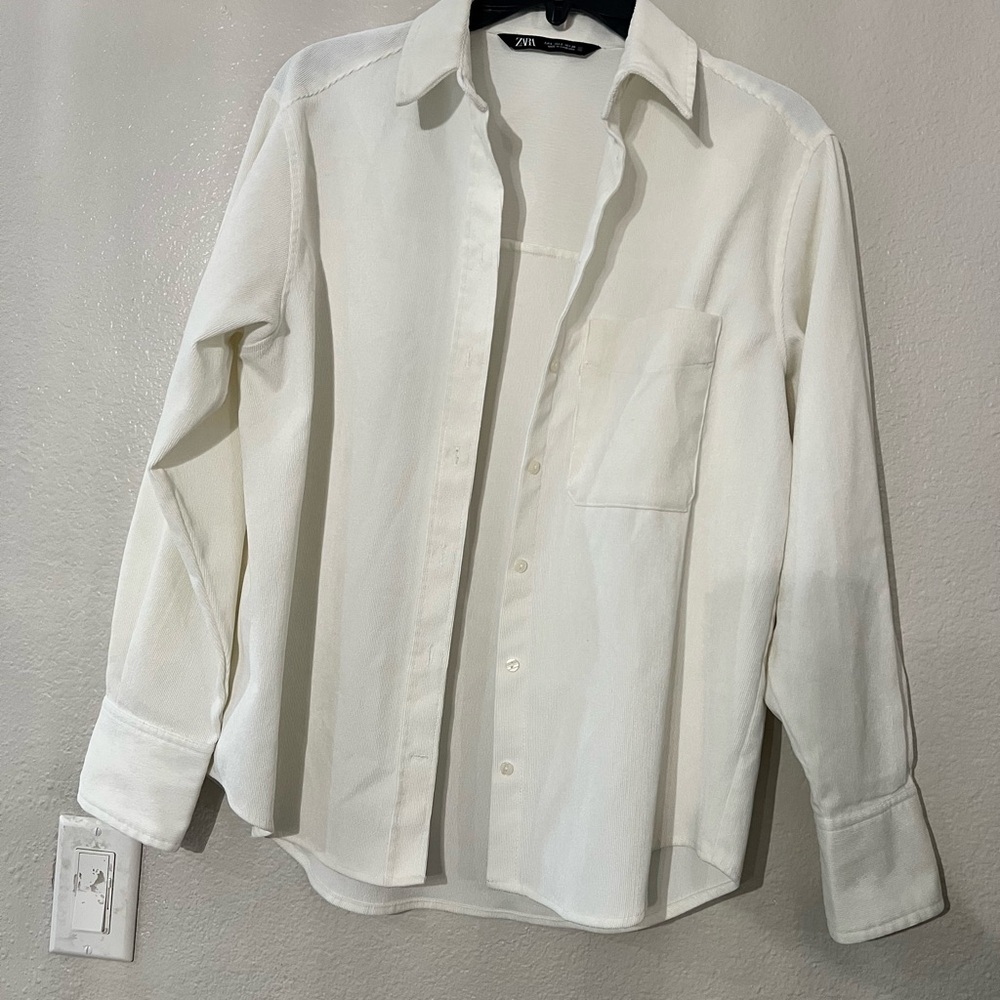 Zara Cream Casual Button Down Shirt